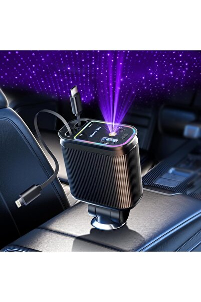 Zen Store Retractable Car Charger with Starlight, 66W 4-in-1 Fast Car Phone Charger (Deep Black)