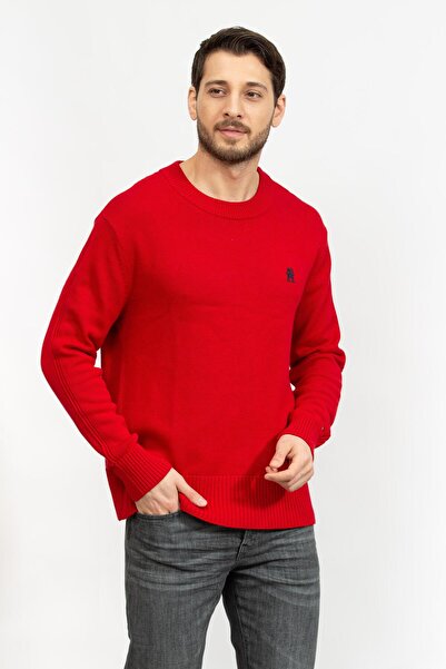 Tommy Hilfiger Erkek Marka Logo Detaylı Regular Fit Uzun Kollu Kırmızı Kazak MW0MW33505-XLG