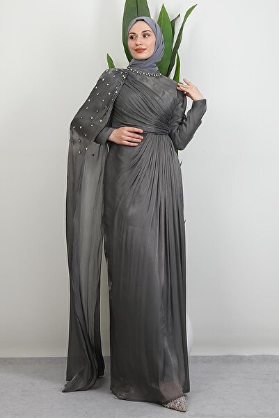 GİYZAMİLA İlkin Yoryo Evening Dress Dark Gray