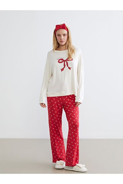 LC Waikiki LCW DREAM Fiyonk Baskılı Kadın Pijama Takımı ve Saç Bandı