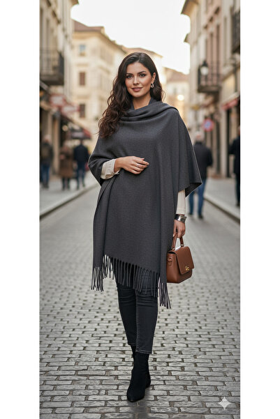 katalya Noir Fringe Shawl Сірий шарф з бахромою