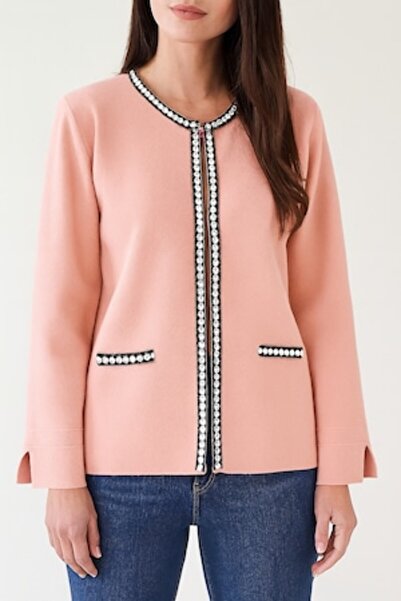 OEM Powder pink cardigan jacket with decorative trim – L/XL