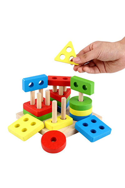 Krista Joc Montessori din lemn, coloane de sortare, învață forme și culori, p...