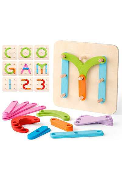Krista Joc de lemn Montessori Geoboard litere, numere și culori
