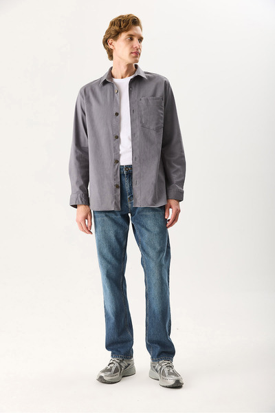 VENA Ανδρικό πουκάμισο με λεπτομέρεια τσέπης με κανονική εφαρμογή - Γκρι