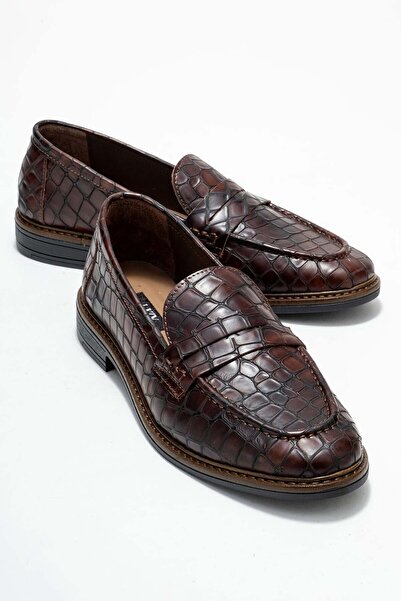 Lizy Shoes Loafer de damă din piele naturală maro cu model crocodil