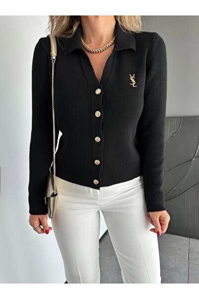 LUMERA BY TUĞBA KARADAĞ سترة تريكو بتفاصيل ياقة بأزرار ذهبية