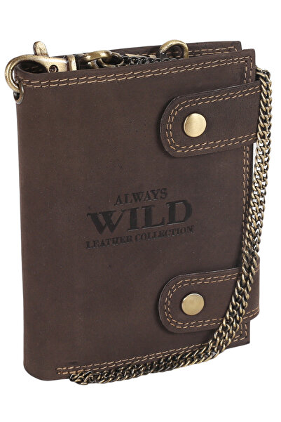 Other Attractive men's leather wallet with brass chain - Always Wild