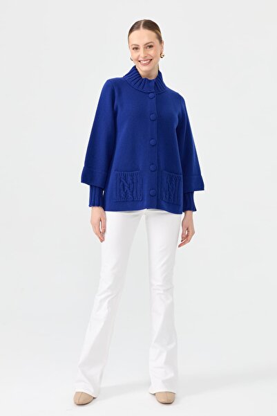 Desen Triko معطف نسائي قصير من الصوف بأكمام ياقة مرتفعة متوسطة الطول أرباع با...