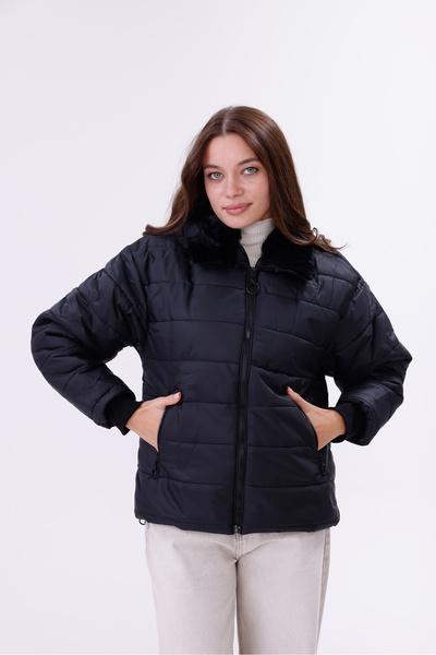 ROBA Regular Kapitone, Su İticili, Yaka Kürklü Mont RBW-405