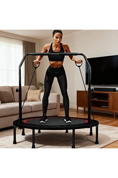 Topone1Topone1 ترامبولين، ترامبولين لياقة بدنية داخلي مع درابزين قابل لتعديل الارتفاع وأشرطة مقاومة متضمنة