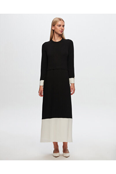 MISS DALIDA T24Y-4026 İki Renki Şifon -Triko Elbise 1293-SALMON