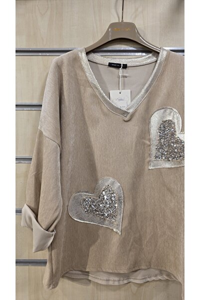Park Moda Velvet Blouse Shiny Heart Pattern
