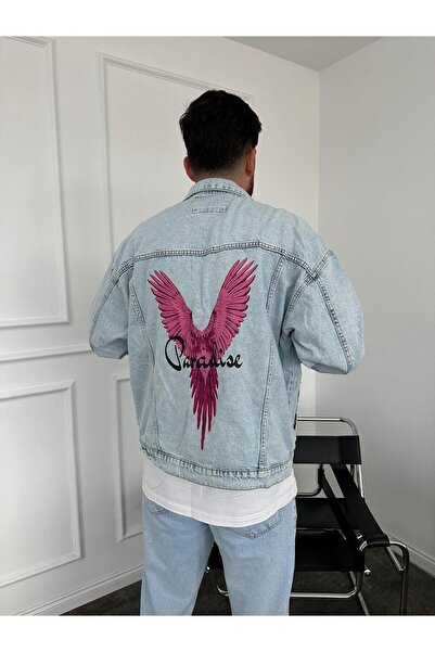 KağanKY Jachetă din denim Ice Blue Back cu imprimeu