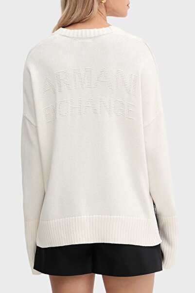 Armani Exchange سترة نسائية مصنوعة من القطن بنسبة 100% بقصة عادية ورقبة على شكل حرف V وتفاصيل مضلعة وأكمام طويلة بلون إكرو XW001304 AF16552-U1003