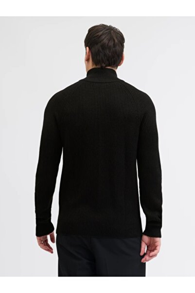 Jack & Jones Men's Cardigan with Zip and High Collar, Regular fit, Black