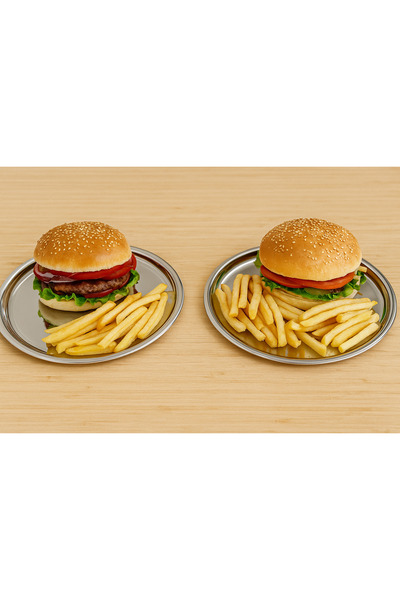 BİMOTE 2-Piece 24.cm Stainless Steel Hamburger, French Fries Presentation Tray Decorative Steel Tray