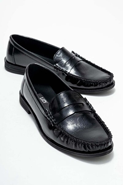 Lizy Shoes Loafer de damă negru cu detalii cu șnururi