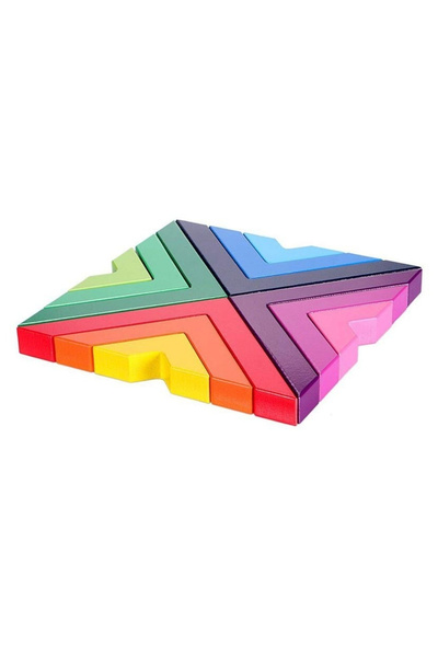 Krista Joc Montessori din lemn cu 12 piese, curcubeu în unghi drept - Constru...