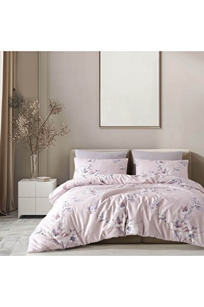 Bahar Tekstil Lenjerie de pat bumbac 100% ranforce, Bahar Home, Asmin roz pal cu flori lila