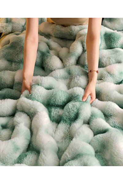 JOJO HOME Lenjerie de pat cocolino din blanita artificiala de iepure, 6 piese, Verde Multicolor
