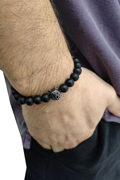 Chavin Elastic Natural Onyx Stone Men's Bracelet Ey38