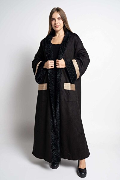 mica معطف نسائي طويل من الفرو مع جيوب