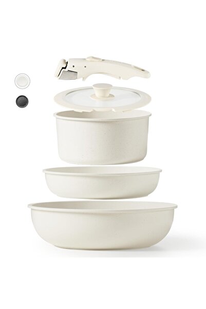 COOYA Nonstick White Cookware Sets with Removable Handle,Kitchen Cooking Sets Suitable for All Stoves