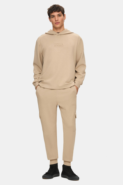 UCLA Ανδρικό παντελόνι φόρμας DALEY Dark Beige πλαϊνή τσέπη τεμαχίων με στάνταρ εφαρμογή εκτύπωσης γκόφρε