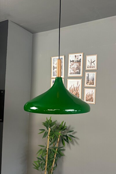 Bamyum Champion Yeşil Ahşap Tekli Avize Sarkıt Salon Mutfak Cafe Butik Lamba Aydınlatma Avizeler