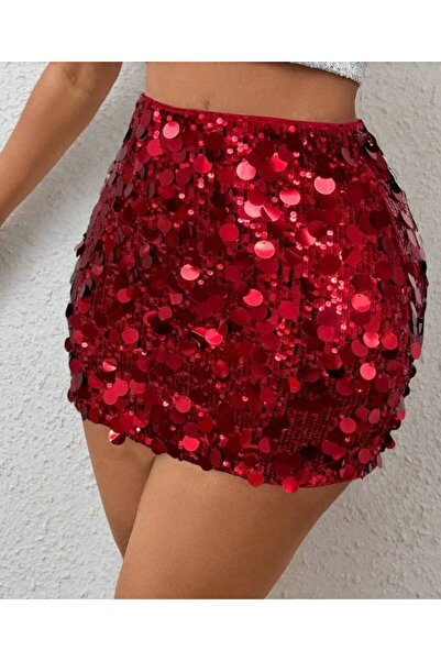 THE OB DESİGN STUDIO Burgundy Mini Sequin Skirt