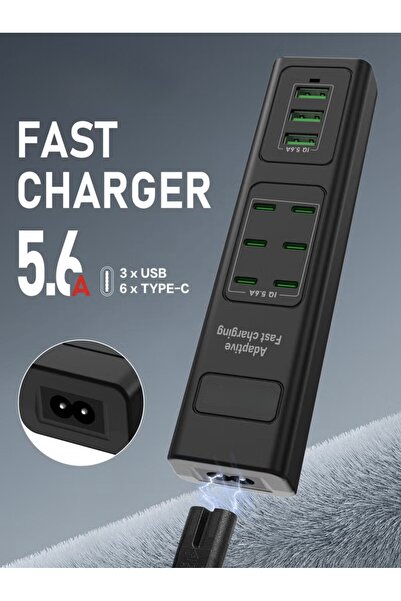 Other منصة شاحن متعددة 6 مخارج TYPE-C و 3 USB بحد آقصى 28 واط