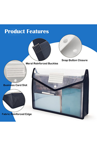 Blythornix A4 Size Expanding File Folders with Snap Closure, Document Bag, Mesh Pockets Organizer, File Jackets