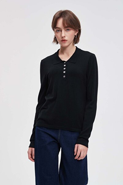 menta Plain Long Sleeve Polo Neck Top