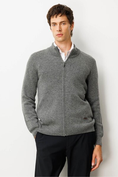 Desen Triko Men's Mock Neck Basic Wool Knitwear Coat Smoked