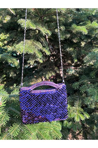 EL YAPIMI Mini Mürdüm Pullu Çanta