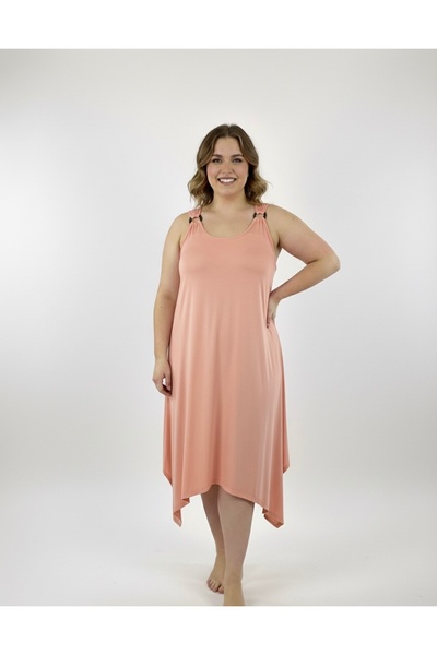 Cancanlı Kumaşçılık Plus Size Combed Cotton Oversized Dress - Light Peach Color