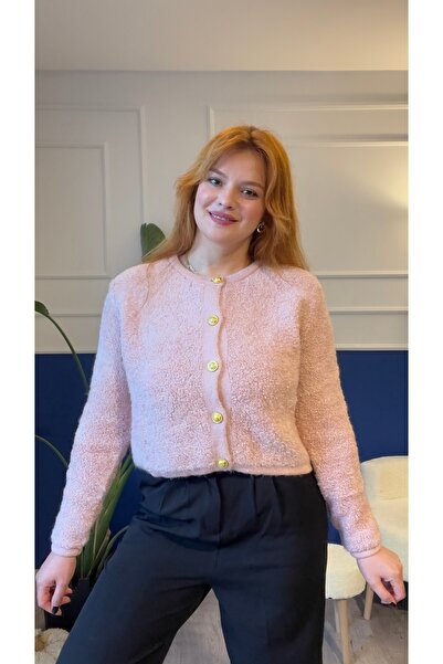 Butik Pembe düğme detaylı hırka