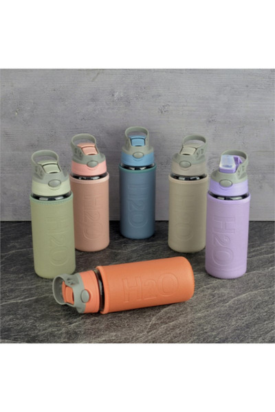 Tohana H2O Glass Flask with Leather Cover and Straw 500 ml