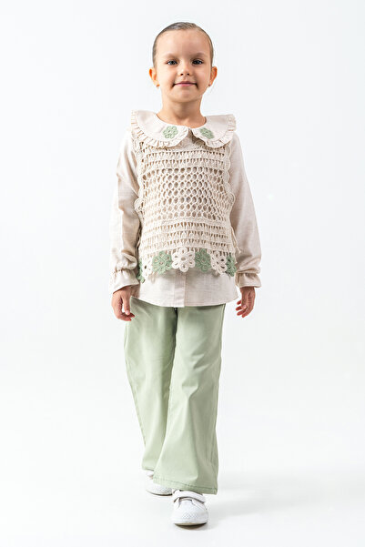 kinderos Knitted Floral Detailed Girl's 3-Piece Set - 26K 4479