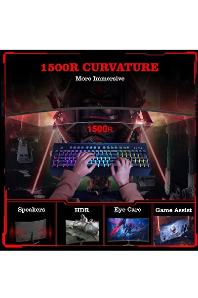 FlashHawk 2K 27 inch Curved Monitor with Speakers, 180/144Hz QHD 2560x1440p Gaming Monitor with AMD FreeSync