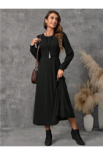 Miss Dünya Lissa Noelia Premium Thick Textured Long Sleeve Winter Knitwear Dress