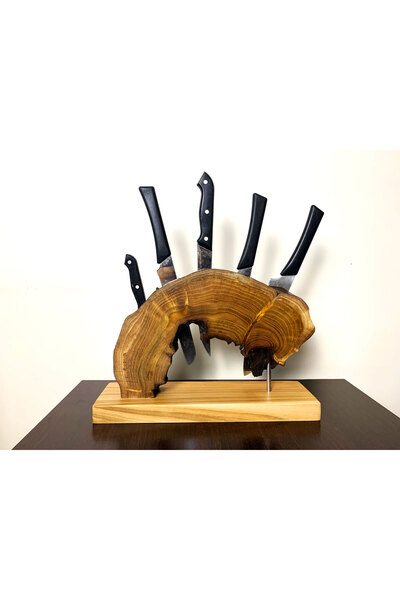 WoodMoodPeckers El Yapımı Doğal Kiraz Ağacı Magnetli Bıçaklık | Rustik Mutfak Dekoru