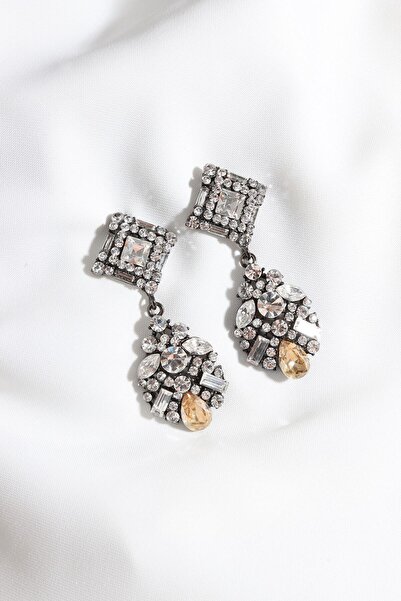 LA PERRY ACCESSORIES HONEY COLOR DAMLA STONE DETAILED EVENING DRESS EARRING