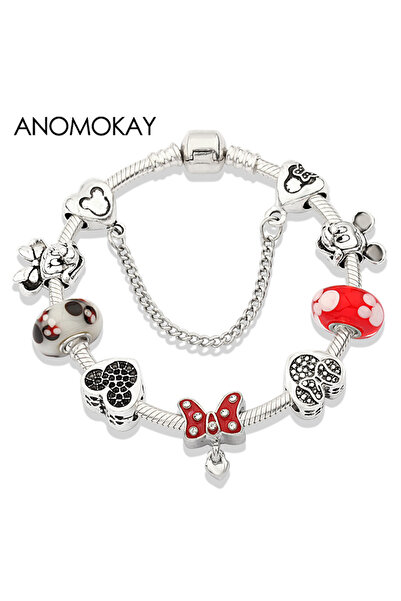 Choice سوار ديزني ميكي ميني ماوس مزين بسحر فضي اللون مقاس 21 سم (8.3 بوصة) 91...