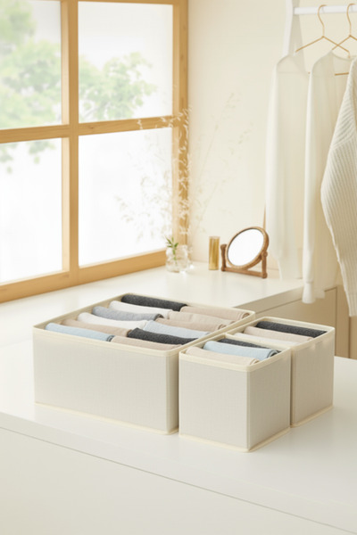 HomyJRs 3-Piece Cream Drawer Organizer Set – Multi-Purpose Closet Box Set