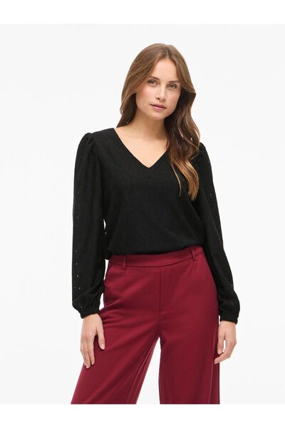 VILA Oberteil mit langen Ärmeln VIFERO V-Ausschnitt