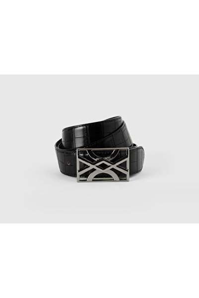 United Colors of Benetton Mens Black Patterned Buckle Belt
