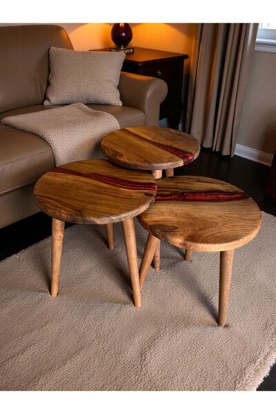 GökçesanSehpa Epoksi Zigon Sehpa Modern Ceviz