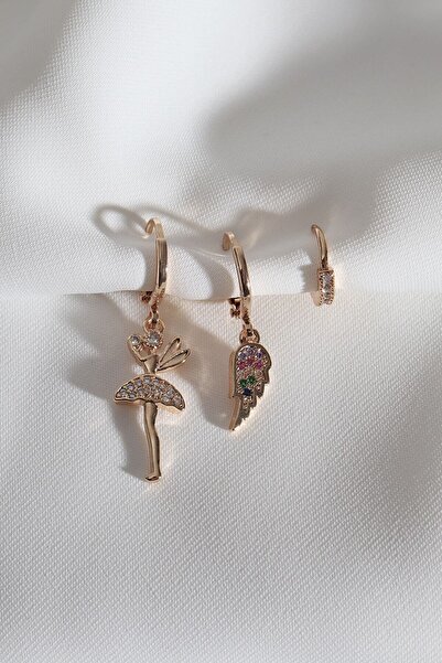 LA PERRY ACCESSORIES مجموعة Vip مكونة من 3 أقراط ذهبية على شكل ملاك